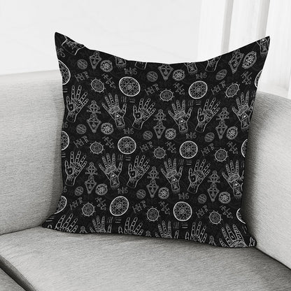 Black And White Wiccan Palmistry Print Pillow Cover