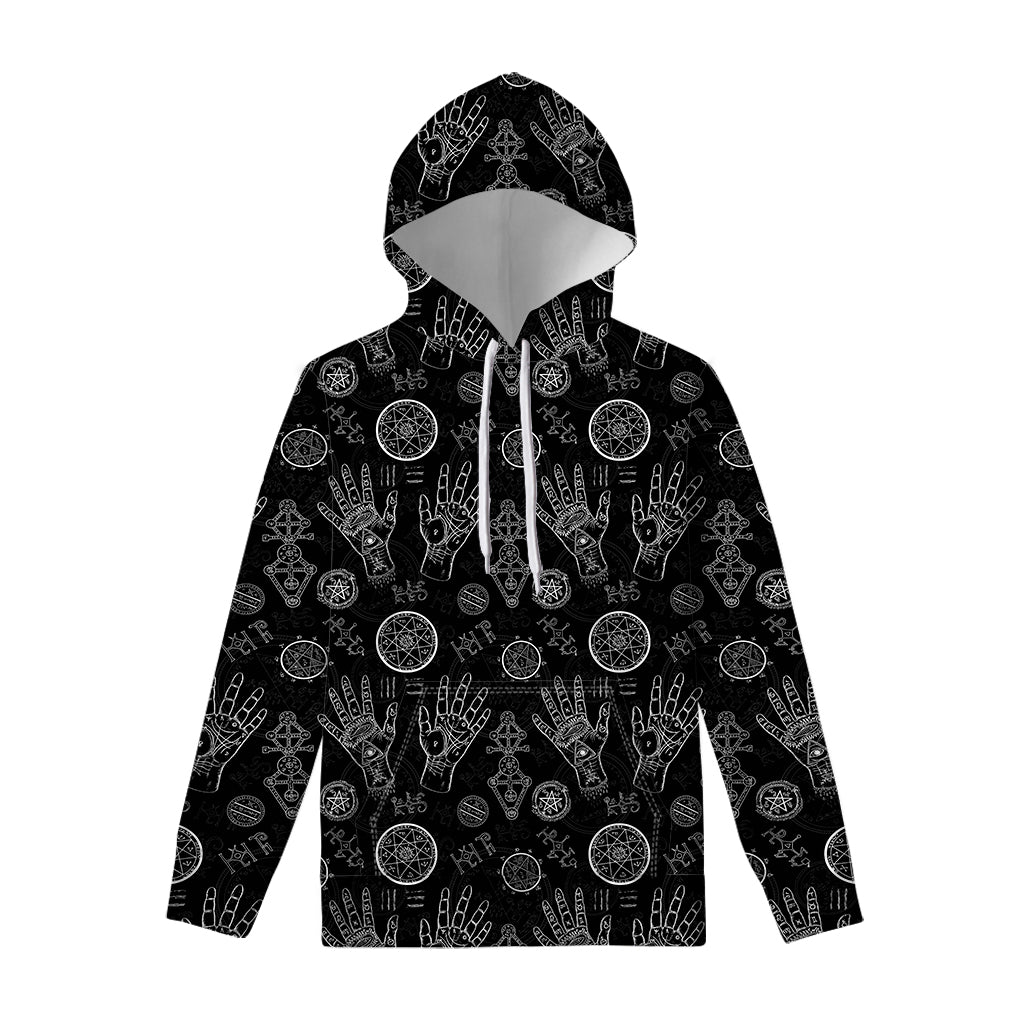 Black And White Wiccan Palmistry Print Pullover Hoodie