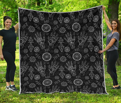 Black And White Wiccan Palmistry Print Quilt