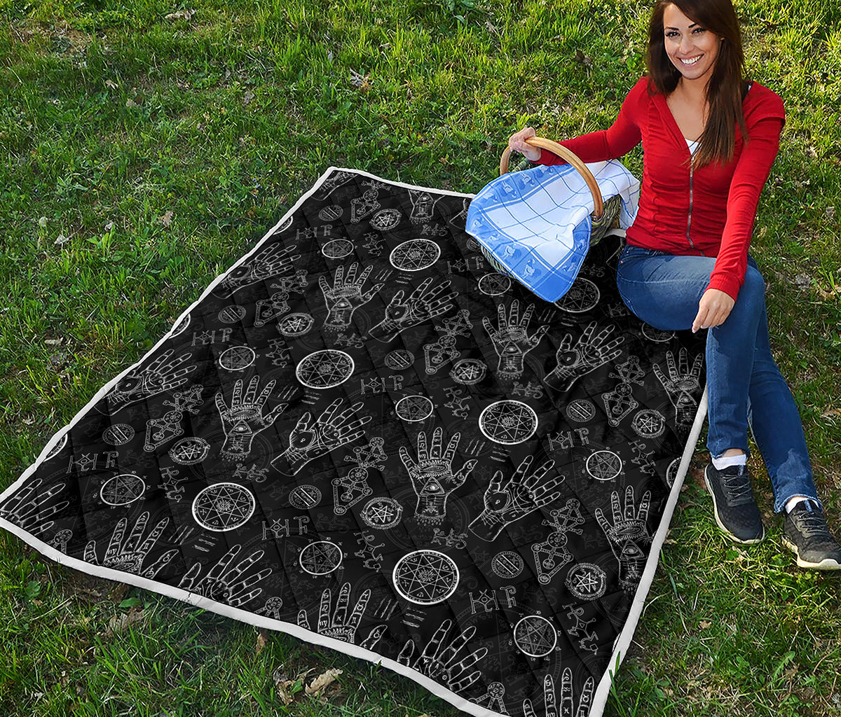 Black And White Wiccan Palmistry Print Quilt