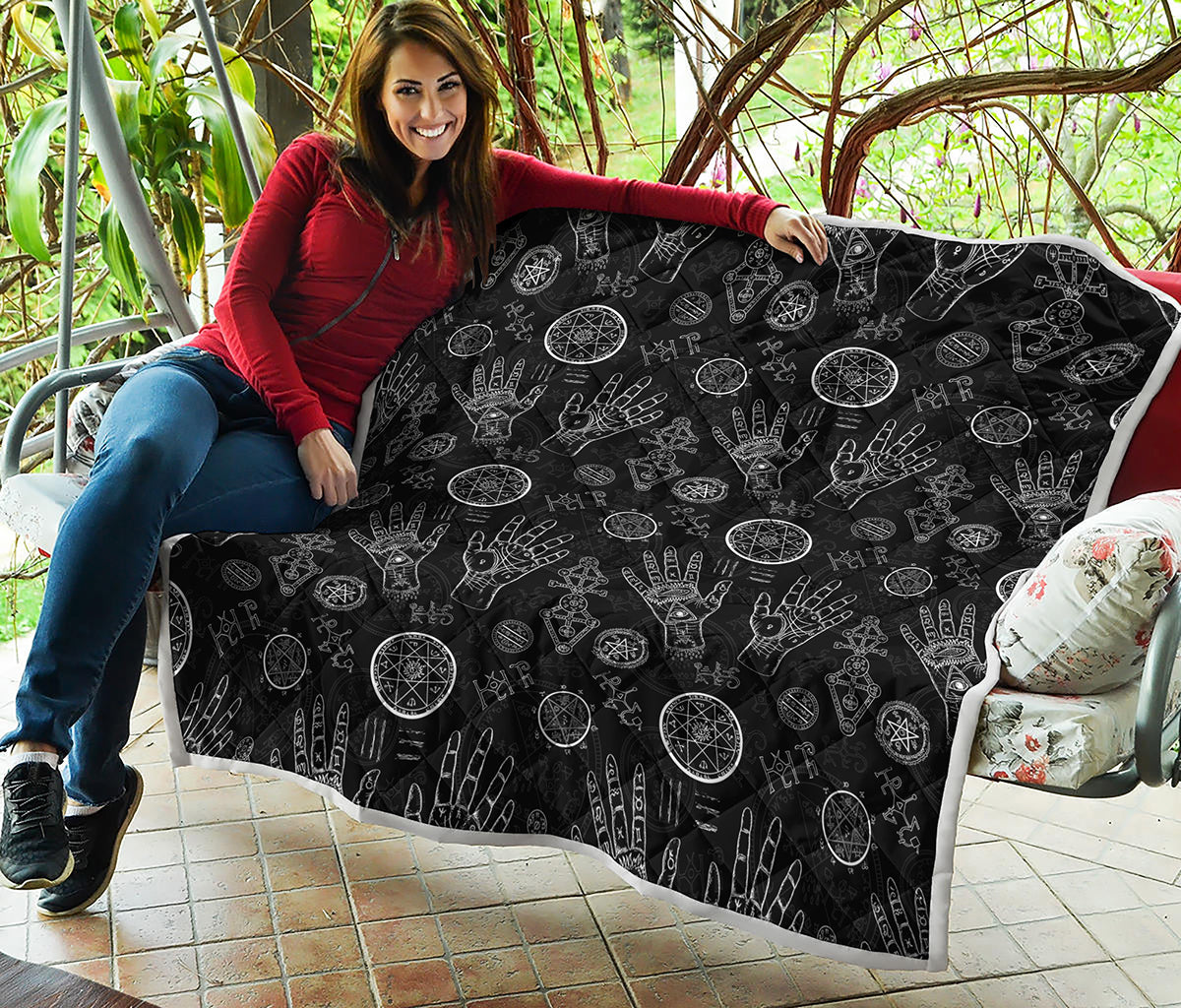 Black And White Wiccan Palmistry Print Quilt