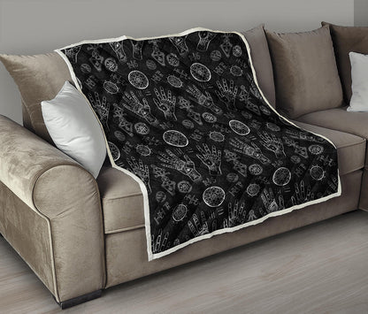 Black And White Wiccan Palmistry Print Quilt