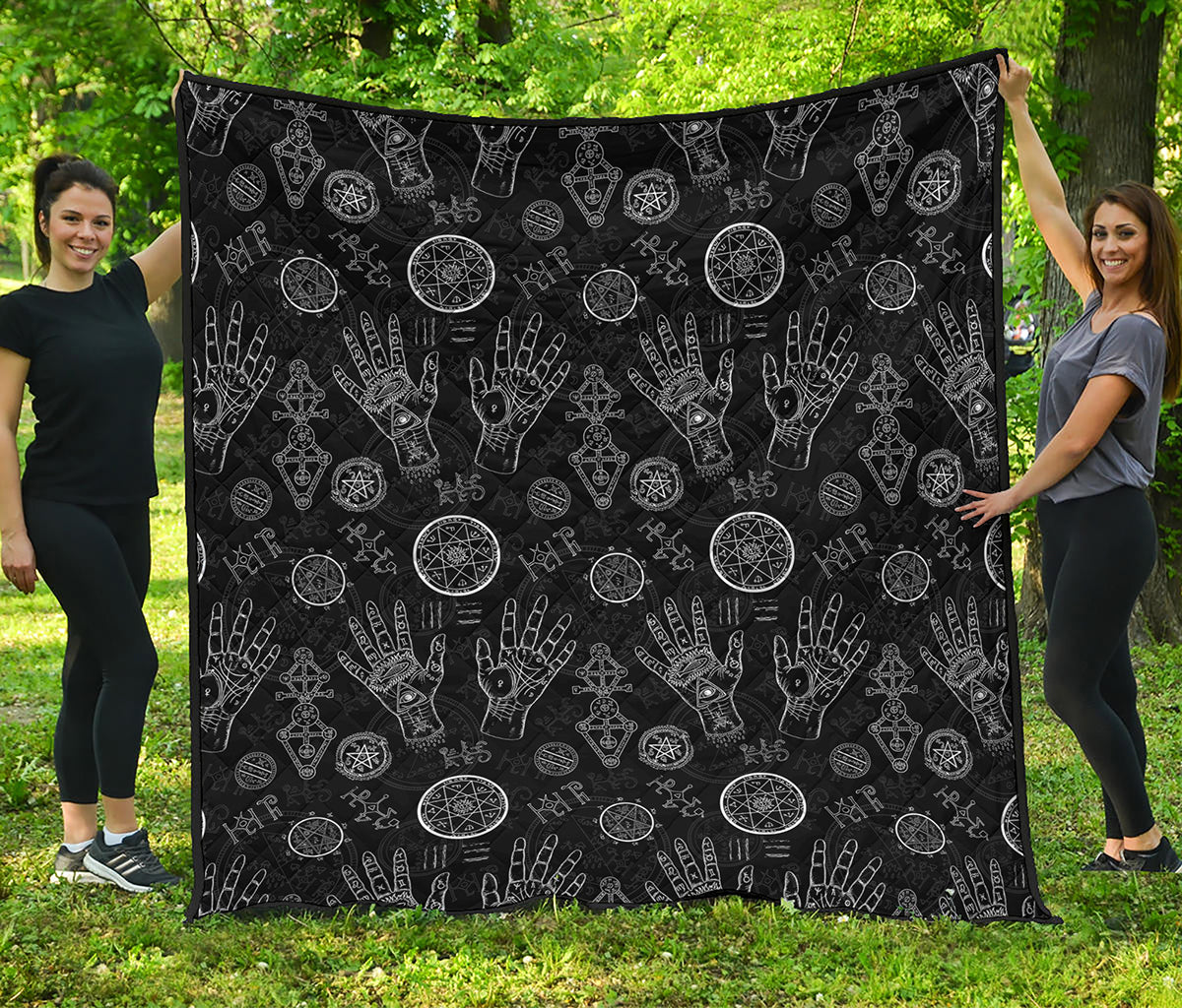 Black And White Wiccan Palmistry Print Quilt