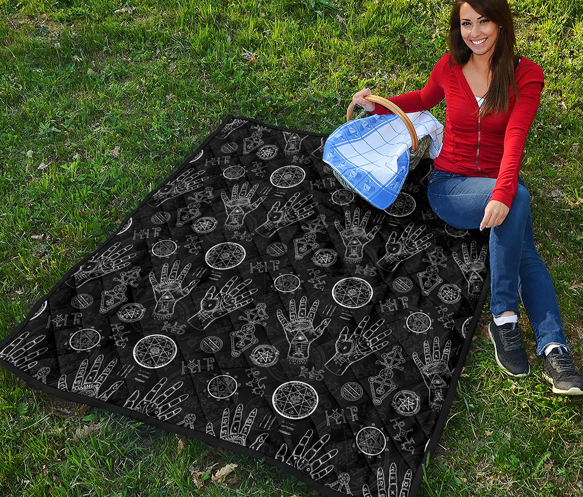 Black And White Wiccan Palmistry Print Quilt