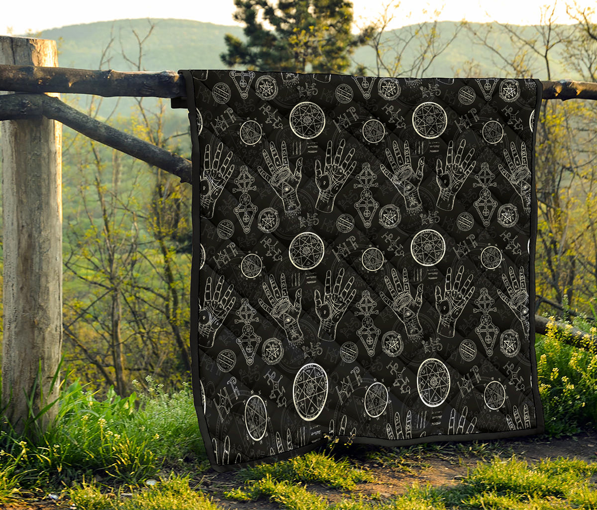 Black And White Wiccan Palmistry Print Quilt