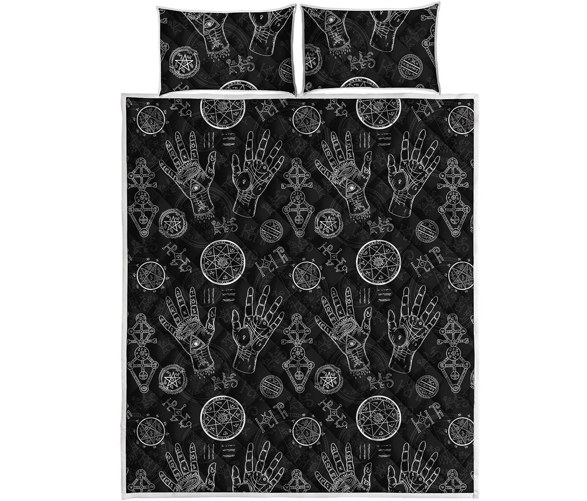 Black And White Wiccan Palmistry Print Quilt Bed Set