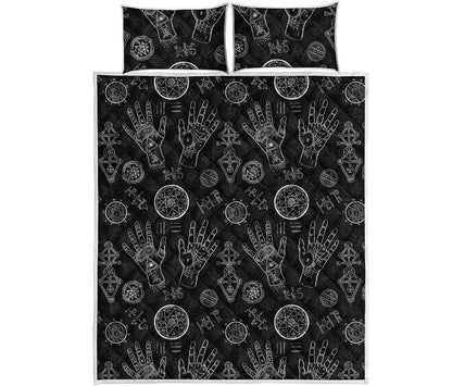 Black And White Wiccan Palmistry Print Quilt Bed Set