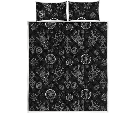 Black And White Wiccan Palmistry Print Quilt Bed Set