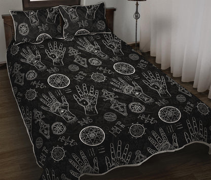 Black And White Wiccan Palmistry Print Quilt Bed Set