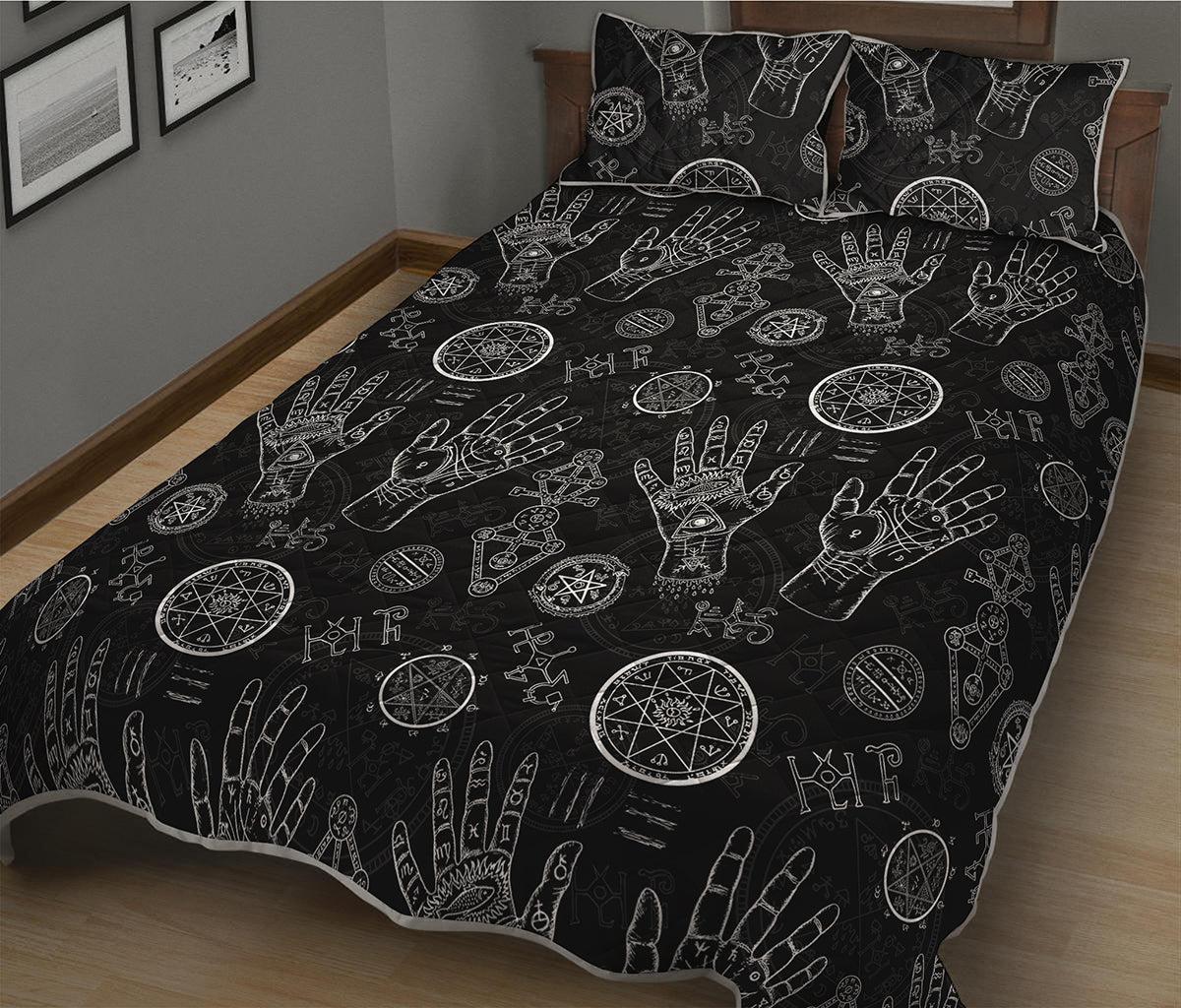 Black And White Wiccan Palmistry Print Quilt Bed Set