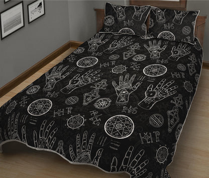 Black And White Wiccan Palmistry Print Quilt Bed Set