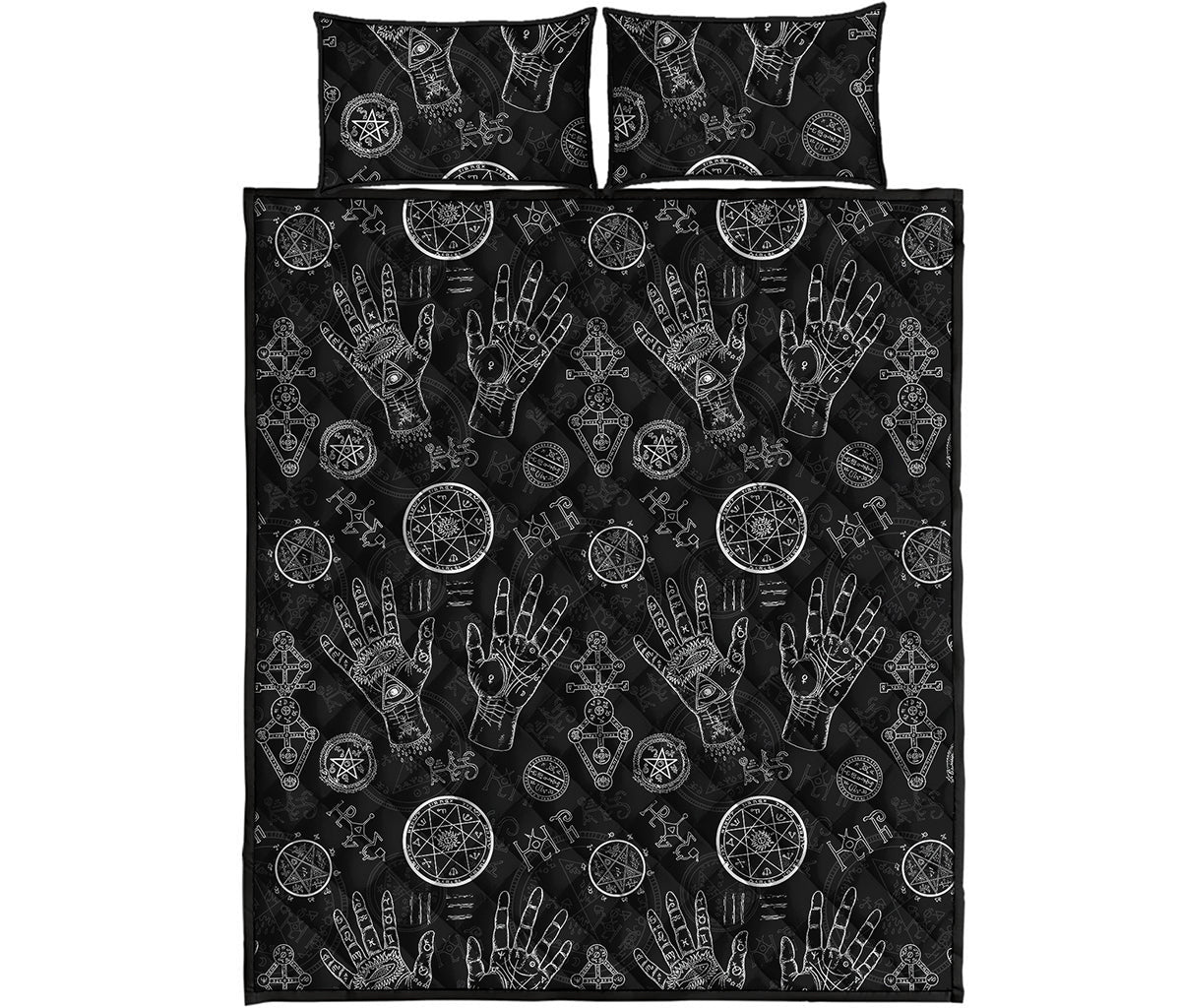 Black And White Wiccan Palmistry Print Quilt Bed Set