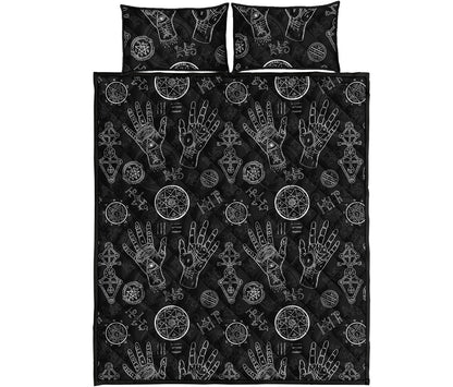 Black And White Wiccan Palmistry Print Quilt Bed Set