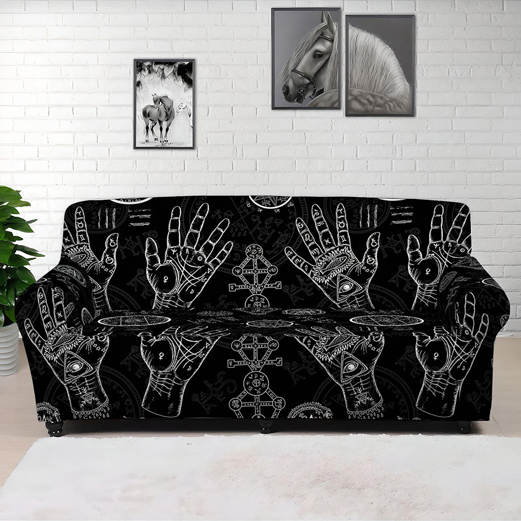 Black And White Wiccan Palmistry Print Sofa Cover