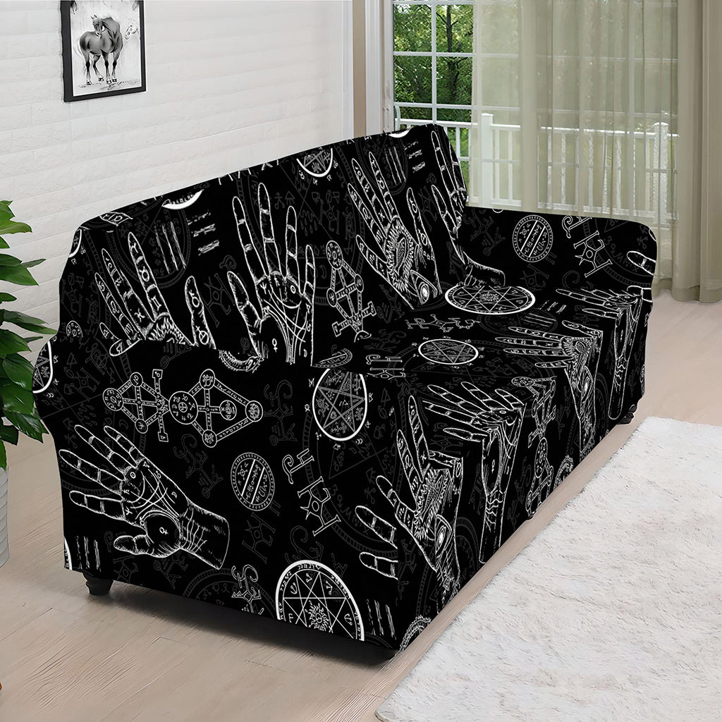 Black And White Wiccan Palmistry Print Sofa Cover
