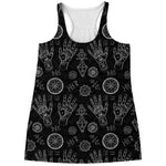 Black And White Wiccan Palmistry Print Women's Racerback Tank Top