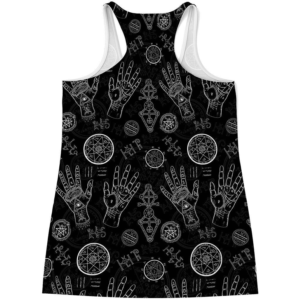 Black And White Wiccan Palmistry Print Women's Racerback Tank Top
