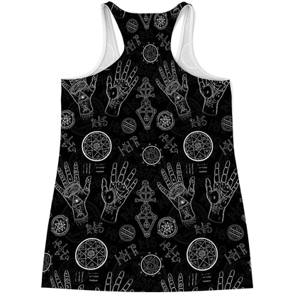 Black And White Wiccan Palmistry Print Women's Racerback Tank Top