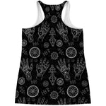 Black And White Wiccan Palmistry Print Women's Racerback Tank Top