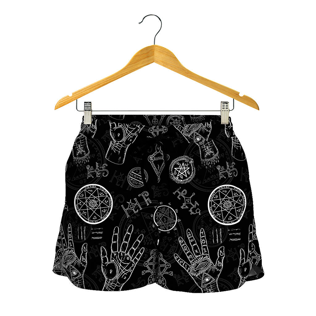 Black And White Wiccan Palmistry Print Women's Shorts