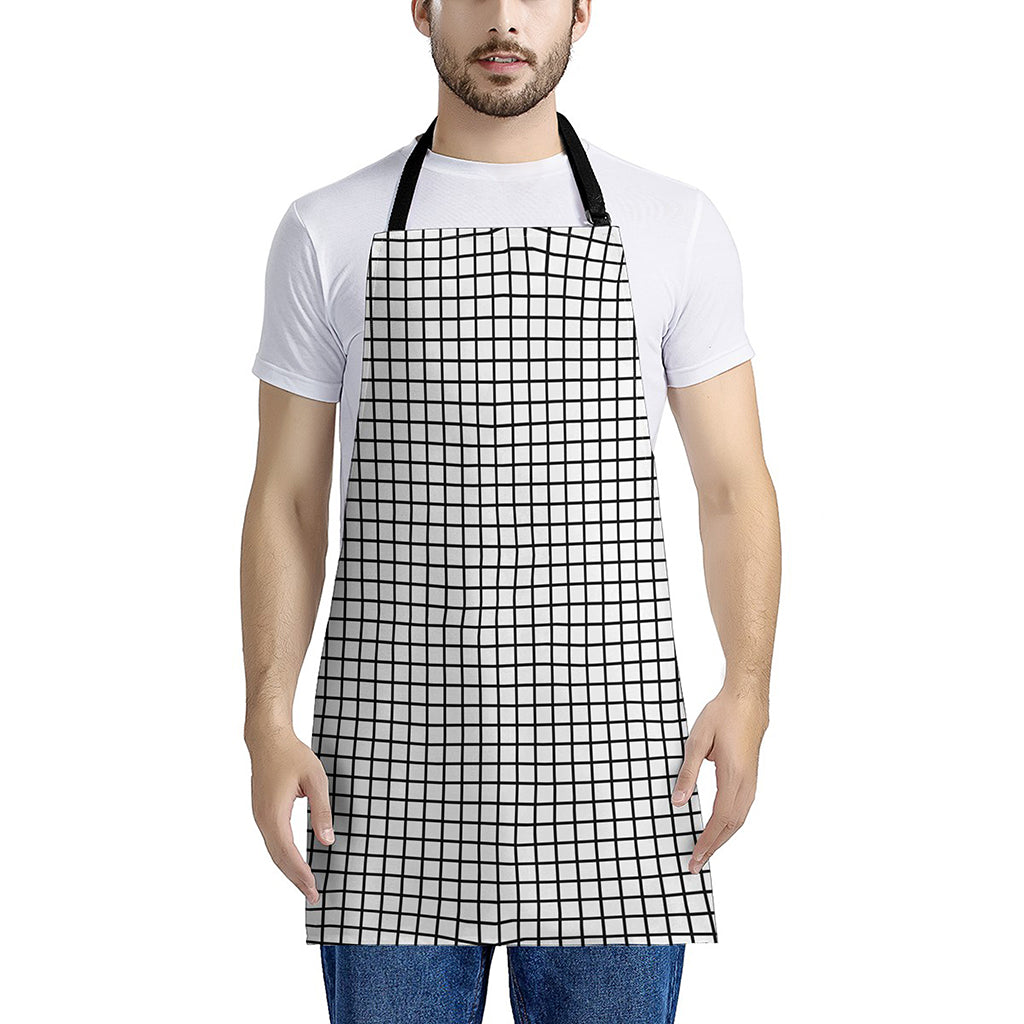 Black And White Windowpane Pattern Print Apron