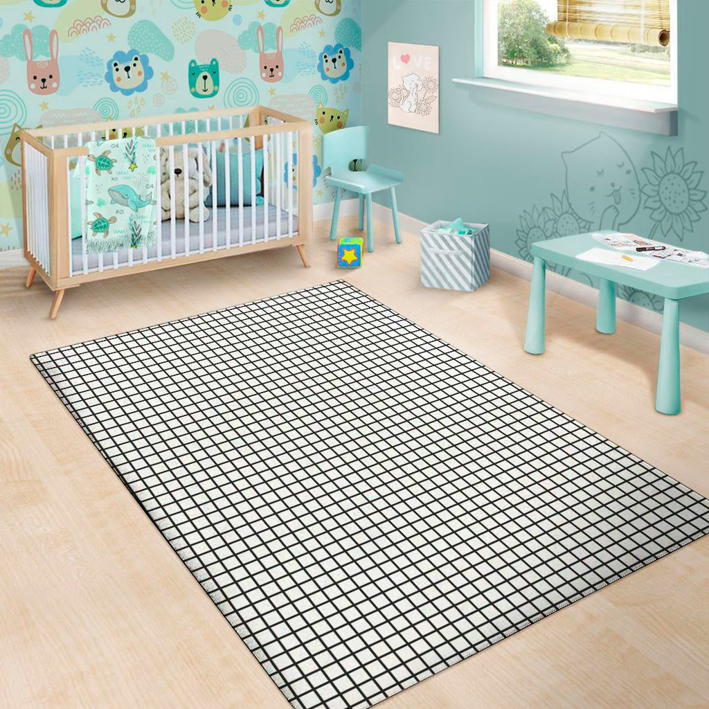 Black And White Windowpane Pattern Print Area Rug