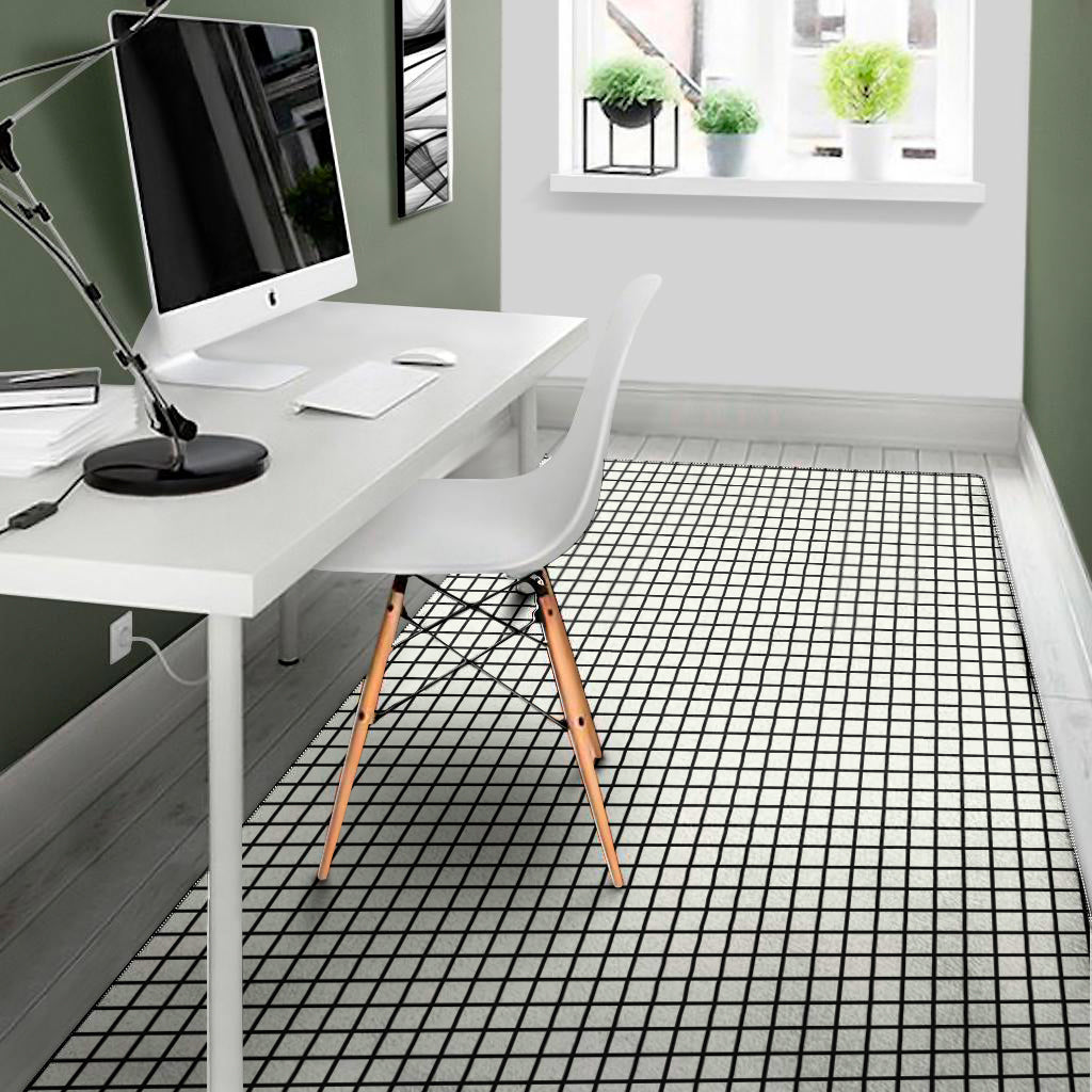 Black And White Windowpane Pattern Print Area Rug
