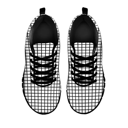 Black And White Windowpane Pattern Print Black Sneakers