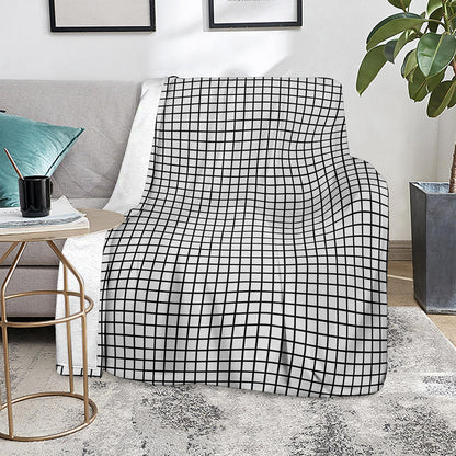 Black And White Windowpane Pattern Print Blanket