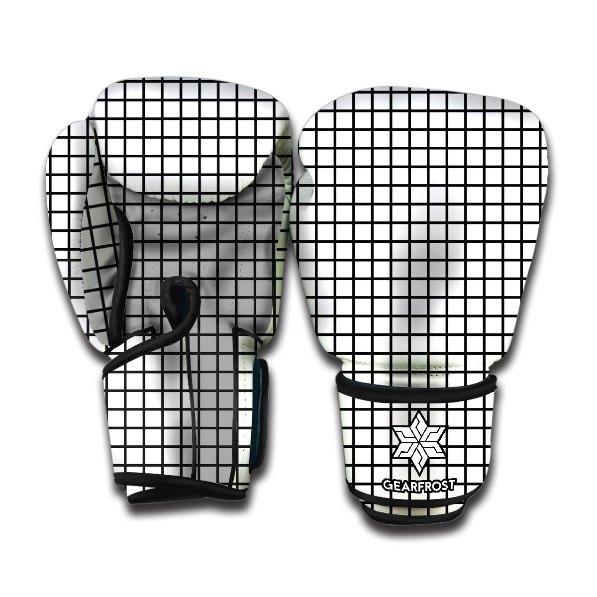 Black And White Windowpane Pattern Print Boxing Gloves