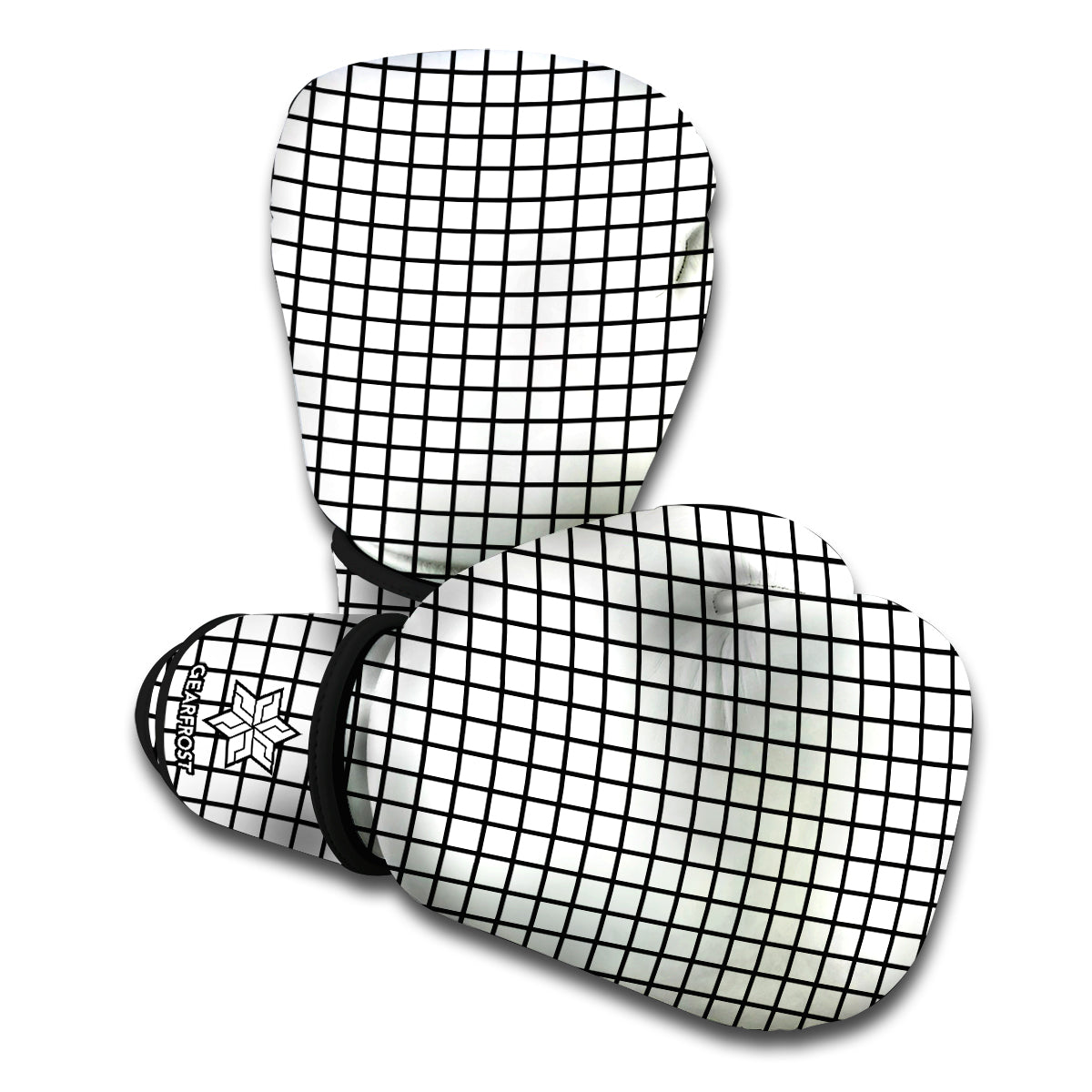 Black And White Windowpane Pattern Print Boxing Gloves