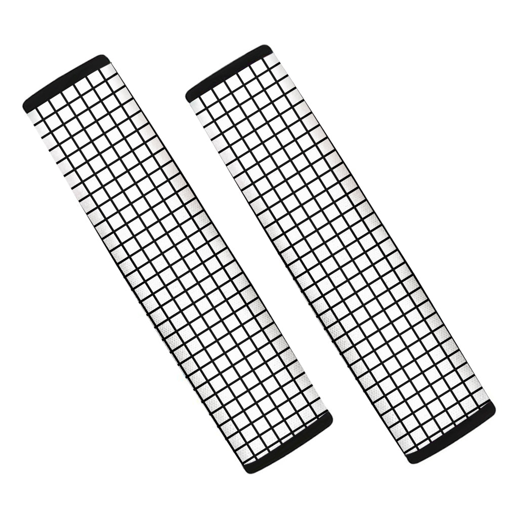 Black And White Windowpane Pattern Print Car Seat Belt Covers