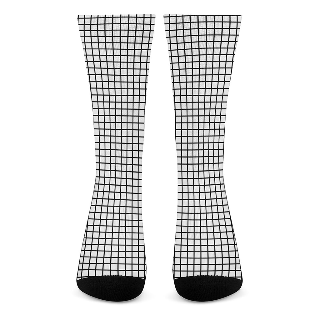 Black And White Windowpane Pattern Print Crew Socks