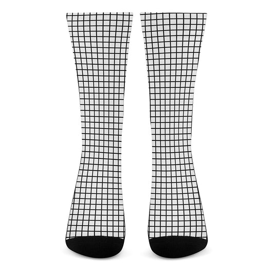 Black And White Windowpane Pattern Print Crew Socks