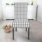 Black And White Windowpane Pattern Print Dining Chair Slipcover