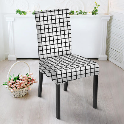 Black And White Windowpane Pattern Print Dining Chair Slipcover