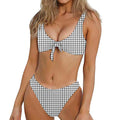Black And White Windowpane Pattern Print Front Bow Tie Bikini