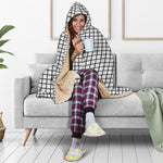 Black And White Windowpane Pattern Print Hooded Blanket