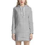 Black And White Windowpane Pattern Print Hoodie Dress