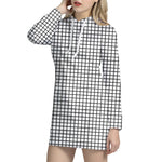 Black And White Windowpane Pattern Print Hoodie Dress
