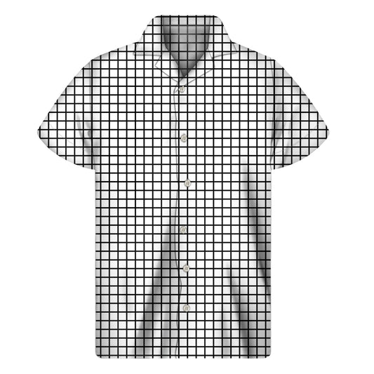 Black And White Windowpane Pattern Print Men's Short Sleeve Shirt