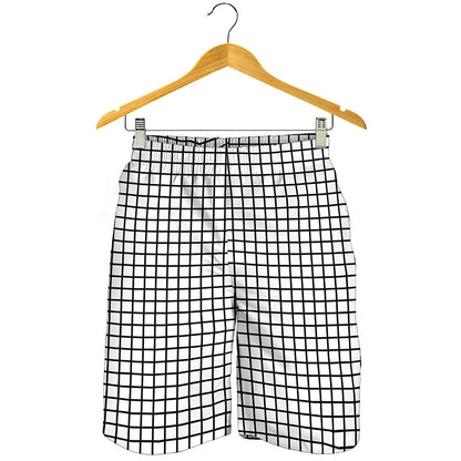 Black And White Windowpane Pattern Print Men's Shorts