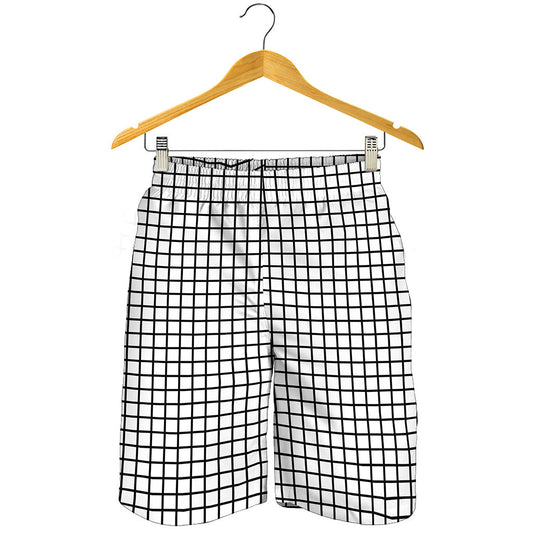 Black And White Windowpane Pattern Print Men's Shorts