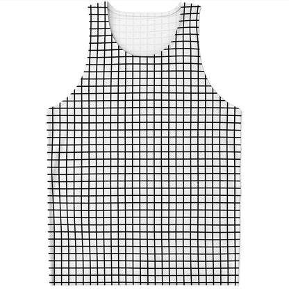 Black And White Windowpane Pattern Print Men's Tank Top
