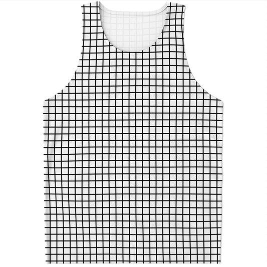 Black And White Windowpane Pattern Print Men's Tank Top