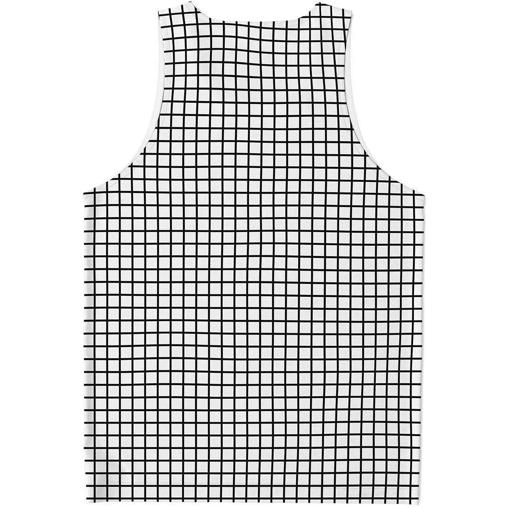 Black And White Windowpane Pattern Print Men's Tank Top