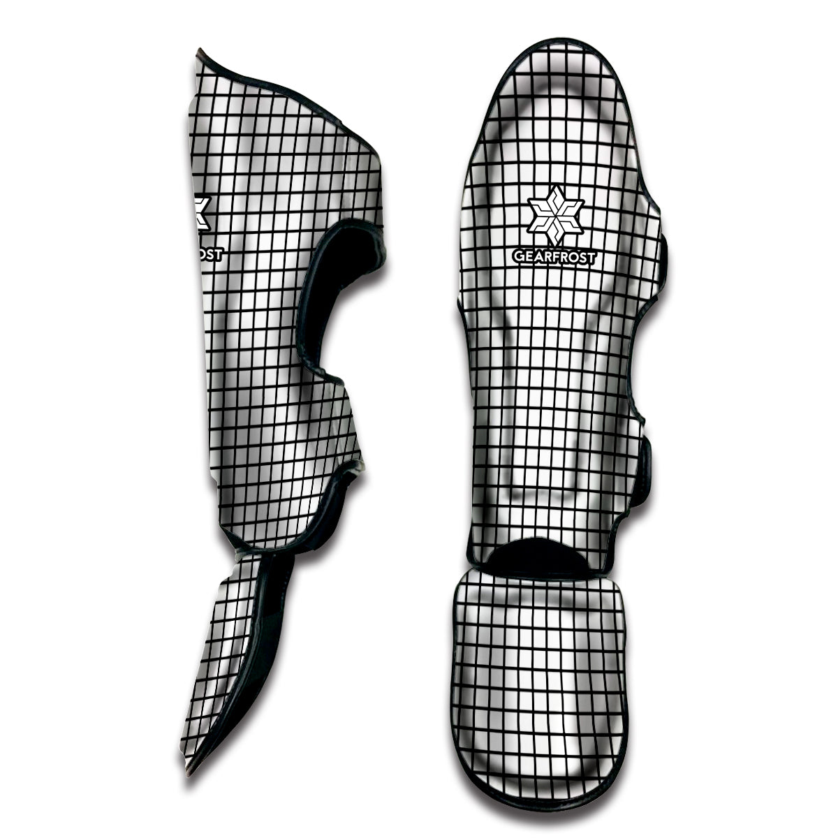 Black And White Windowpane Pattern Print Muay Thai Shin Guard