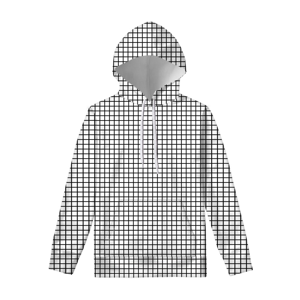 Black And White Windowpane Pattern Print Pullover Hoodie