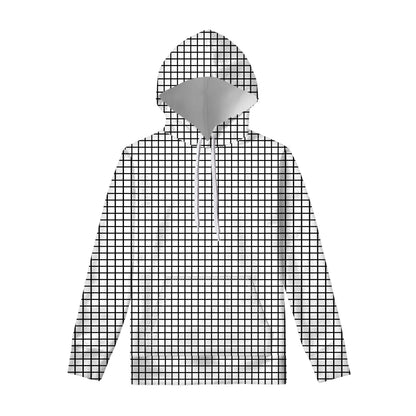 Black And White Windowpane Pattern Print Pullover Hoodie