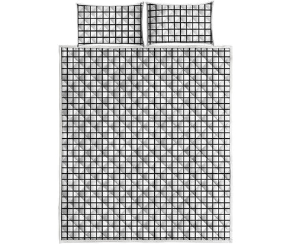 Black And White Windowpane Pattern Print Quilt Bed Set